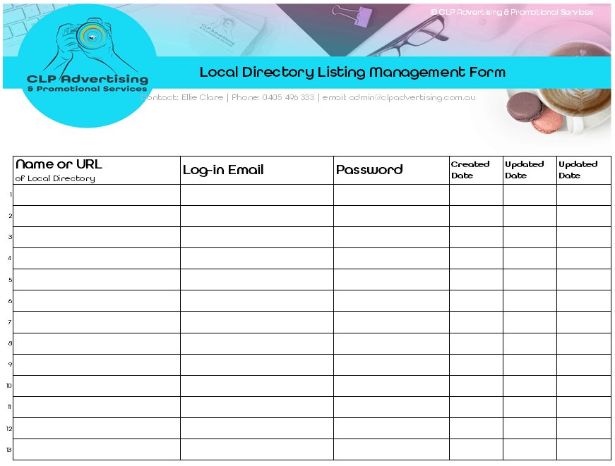 CLP Advertising | Local Directory Listing Management Form (sample)