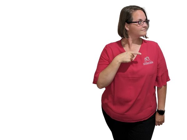 Ellie Clare , owner of CLP Advertising & Photography Services, pointing at her final thought!