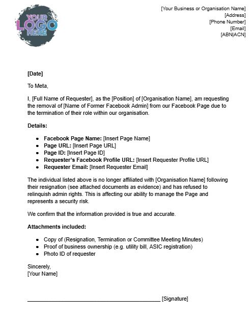 Image of the CLP Downloadable template that will help you create the letter for Meta.