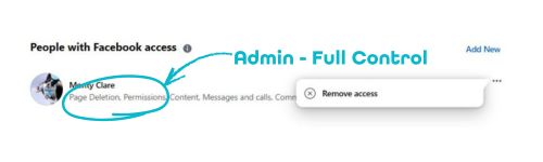 Image of someone with full control on a facebook page, it will page deletion and permsions.