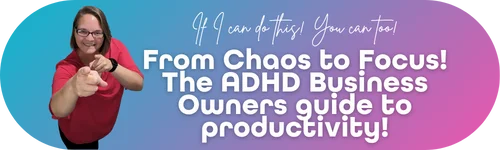 From Chaos to Focus ADHD business owner’s guide to productivity with Ellie Clare on a purple-blue banner.